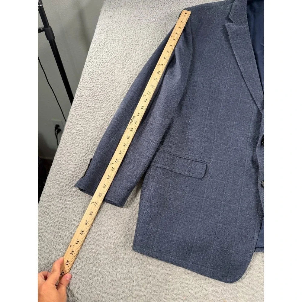 Lauren Ralph Lauren Silk Wool Blazer Mens 50L Sport Coat Blue Plaid Windowpane
